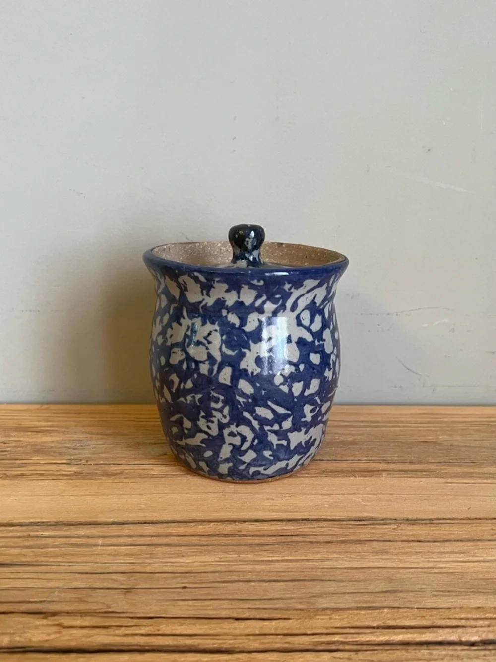 Bastine Pottery Indiana Blue Spongeware Stoneware Lidded Jar